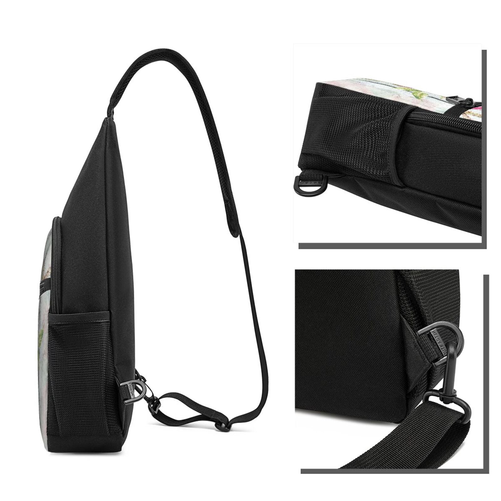 Xecao's Vintage Wood Background with Floral Print Sling Bag: A Versatile Chest, Shoulder, and Crossbody Backpack for Casual Days Out, Perfect for Both Men and Women