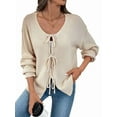 thumbnail image 3 of Womens Bow-Tie Front Cardigan Sweaters Fall Open Front Cardigan Cute Loose Knit Sweater Apricot M, 3 of 10