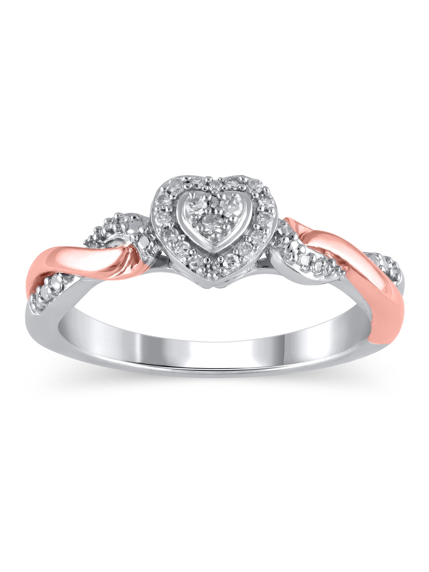 FB Jewels Solid Sterling Silver Stackable Expressions Rose Gold-Plated Diamond Jacket Ring