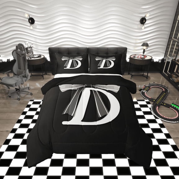 Erosebridal Kawaii Initial Letter Comforter Sets Twin Size, Monogrammed D Comforters & Duvets, Cool Ribbon Cow Reversible Duvet Insert, Ultra Soft Bedroom Decoration, 2pcs