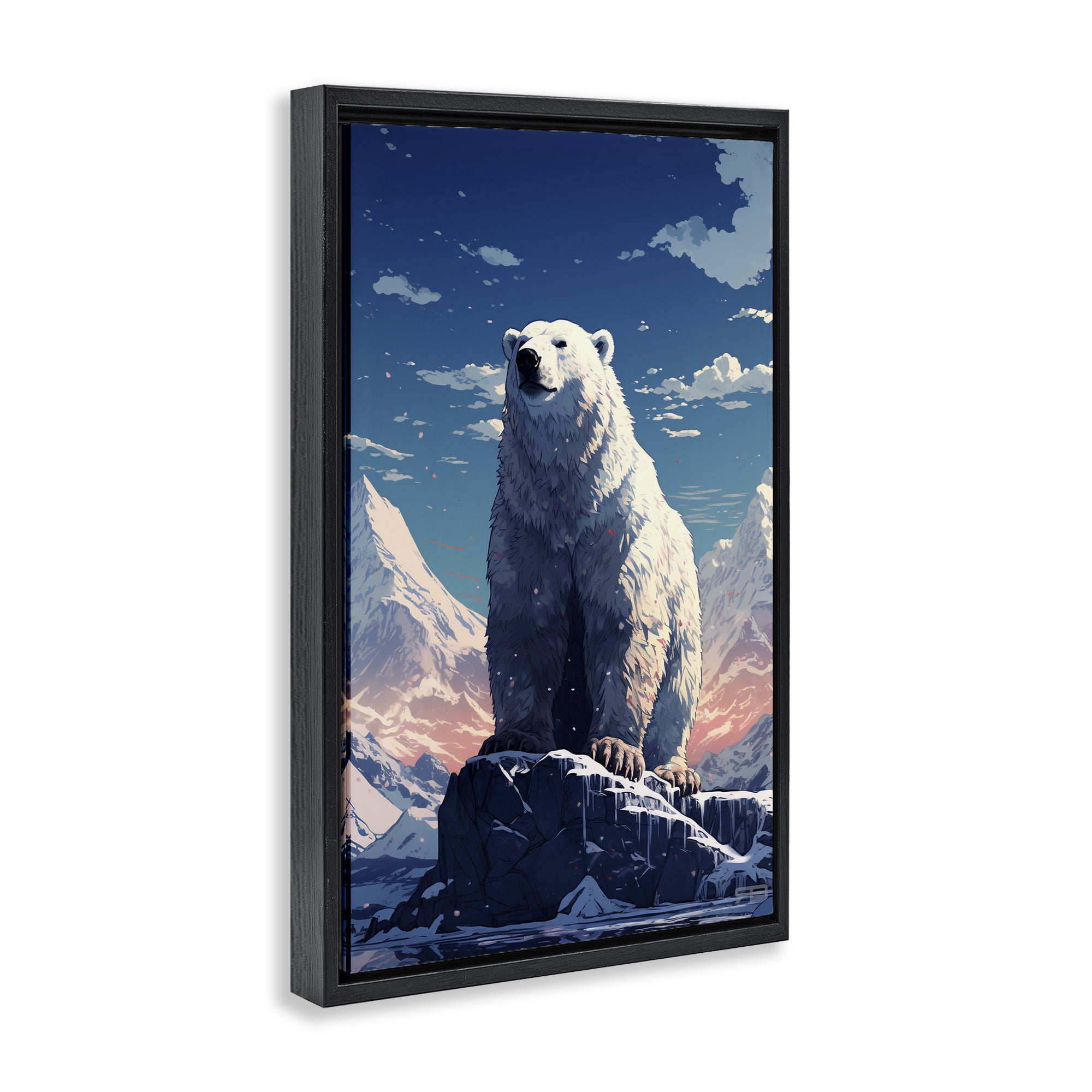 Stupell Industries Snowy Polar Bear Animals & Insects Painting Black Floater Framed Canvas Art Print Wall Art, 21 x 31