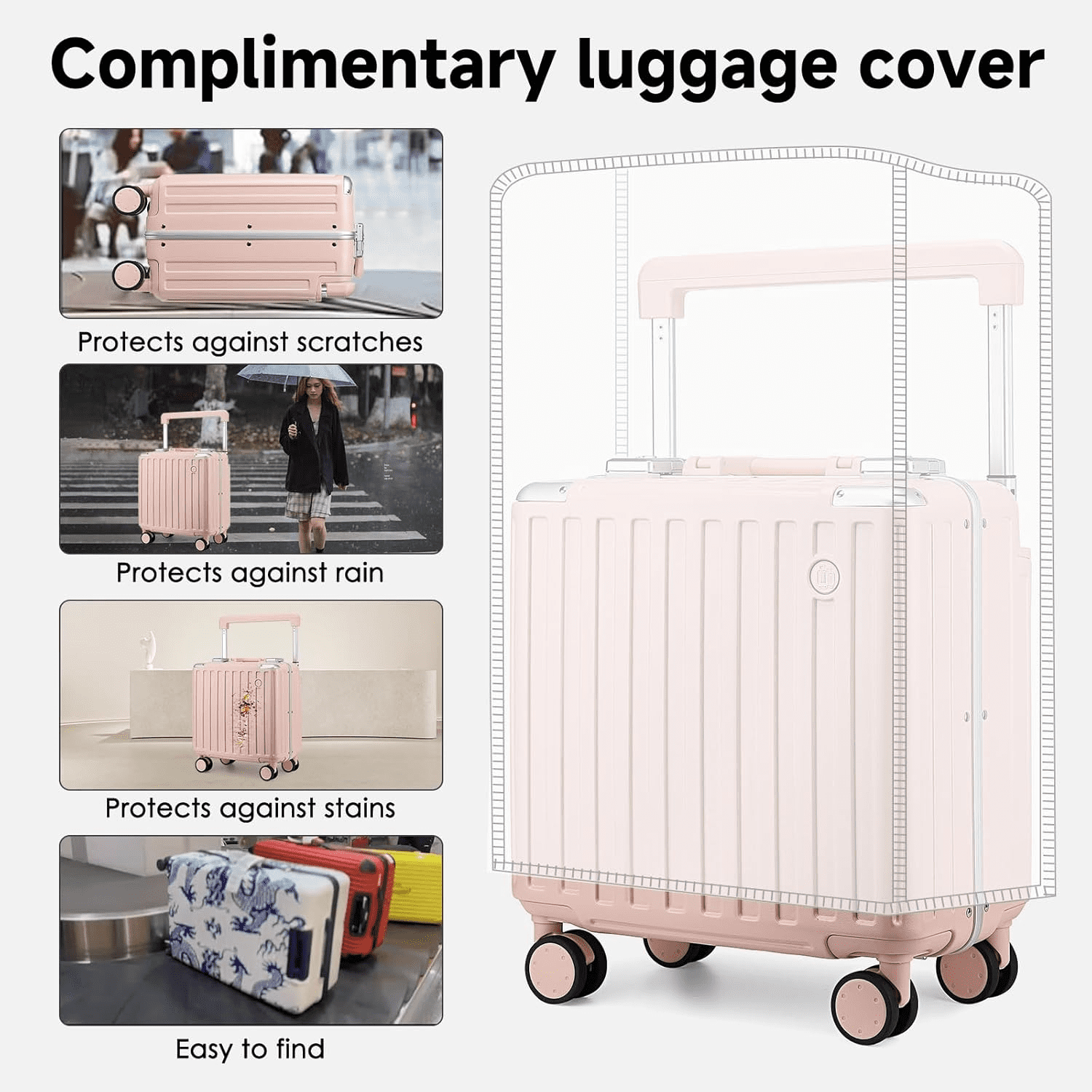 Somago Aluminum Frame 18" Carry On Luggage Wide Handle Suitcase Built-In Double TSA Lock Hardside Lightweight PC Travel Suitcase with Spinner Wheels