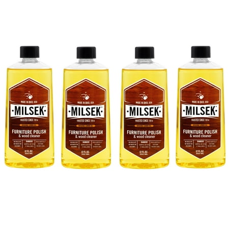 Milsek Furniture Polish and Wood Cleaner with Lemon Oil, 12-Ounce, 4 bottles (4-pack)