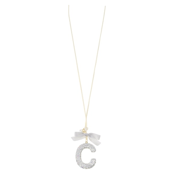 Unique Bargains 1 Pcs Metal Rhinestone Bowknot Diamond Letter C Car Rear View Mirror Pendant Accessories Car Hanging Ornament AB Color