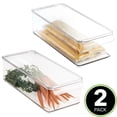 thumbnail image 2 of mDesign Slim Plastic Kitchen Fridge + Freezer Bin, Lid and Handle, 2 Pack- Clear, 2 of 9