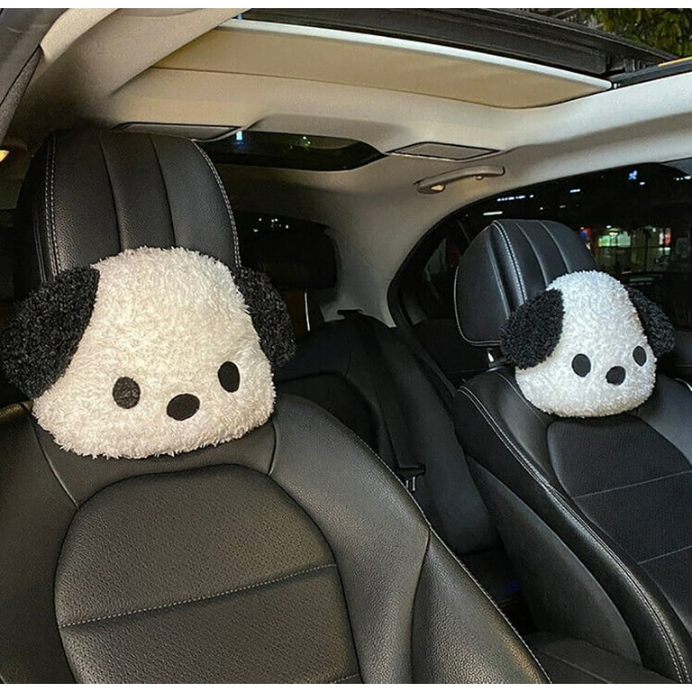 2pcs set Car Neck Pillow Cartoon Pochacco Car Cushion Plush Neck Pillow Car Modification Size 20 27cm 7.87 10.62 in White