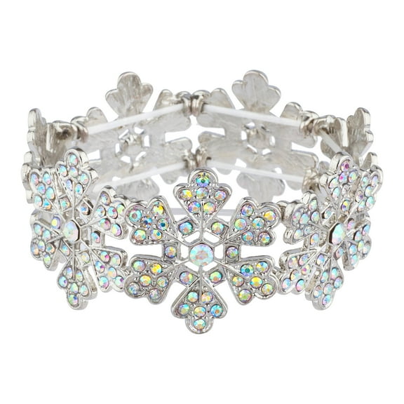 Lux Accessories Silver Tone Snowflakes Rainbow Rhinestones Stretch Bracelets