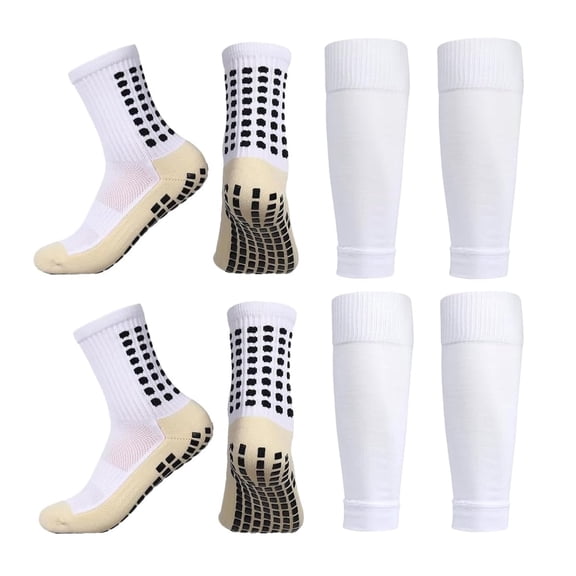 2 Set Anti-Slip Grip Soccer Socks with Shin Guard Sleeves, Sports Athletic Socks for Youth Grip Sport Socks- Boys and Girls Athletic