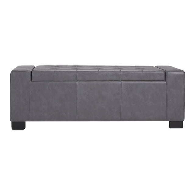Simpli Home Laredo Large - Bench ottoman - rectangular - wood, foam, plywood, faux leather - stone gray
