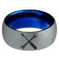 thumbnail image 2 of Tungsten Flat Head Screwdriver Wrench Band Ring 8mm Men Women Comfort Fit Blue Dome Brushed Gray Polished, 2 of 4