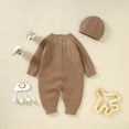 thumbnail image 6 of Baby Knit Romper Cotton Button Down Long Sleeve Boys Girls Solid Color Sweater Clothes Baby Jumpsuit With Hat Holiday Toddler Daily Wear, 6 of 9