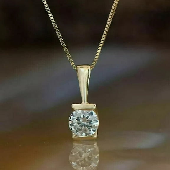 1Ct Natural Moissanite Round Cut Diamond Pendant in 14K Yellow Gold Plated