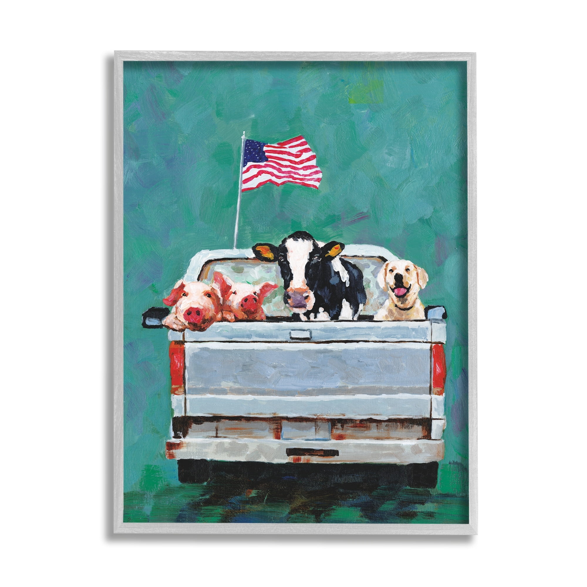 Stupell Industries Farm Animals Pickup Truck Waving Flag Framed Wall Art, 16 x 20, Design by White Ladder