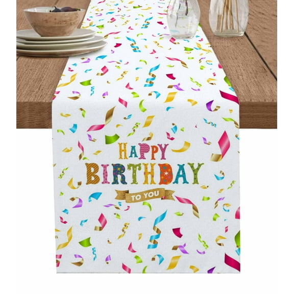Happy Birthday Table Runner Colorful Words Tablerunners 13 x 120 Inch, Table Decorations Tabletop Scarf for Summer Gathering Holiday Farmhouse Kitchen Dining Decor