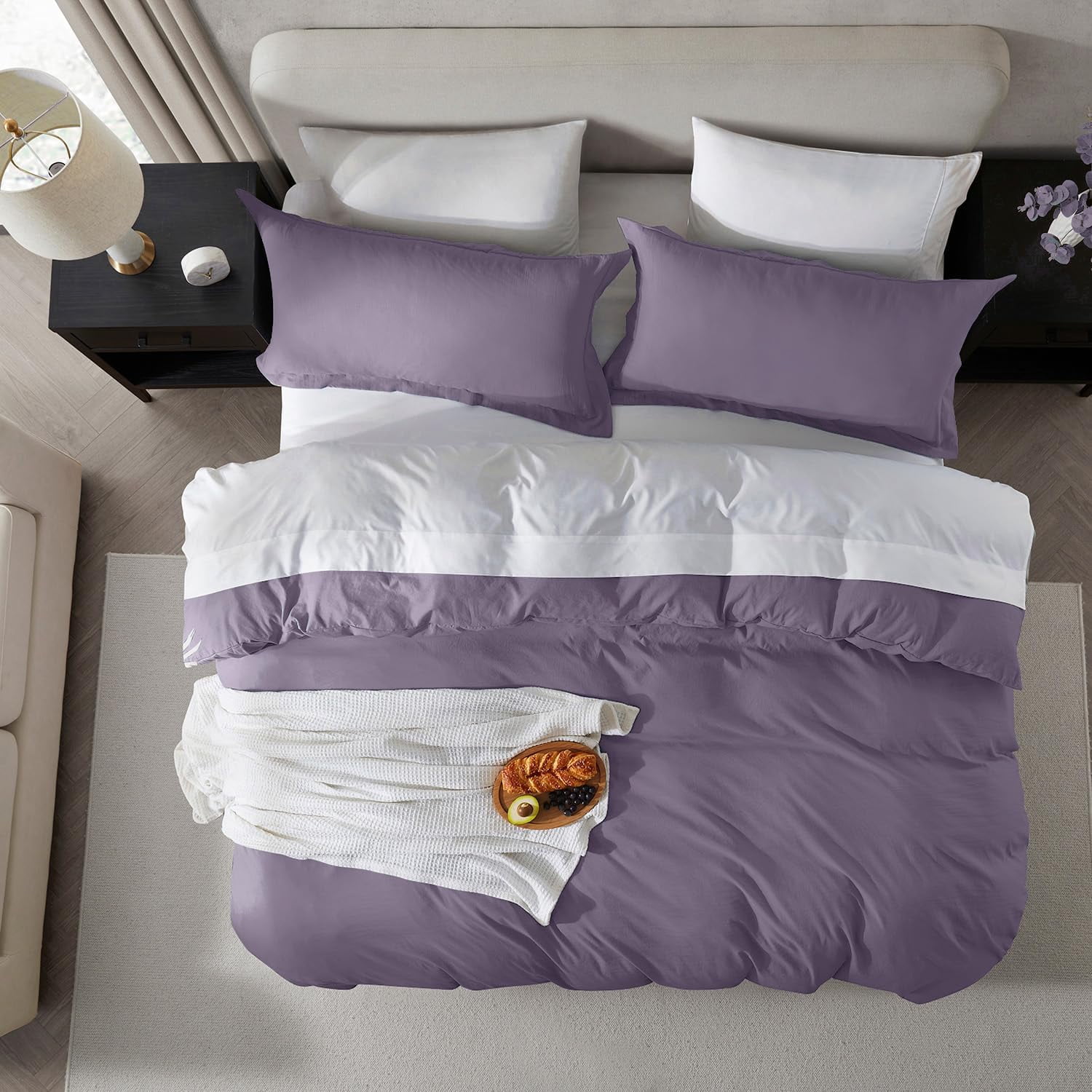 LammaLoe Duvet Cover California King Size, Soft Prewashed 3-Piece Duvet Cover Bedding Set with Pillow Shams, Grayish Purple