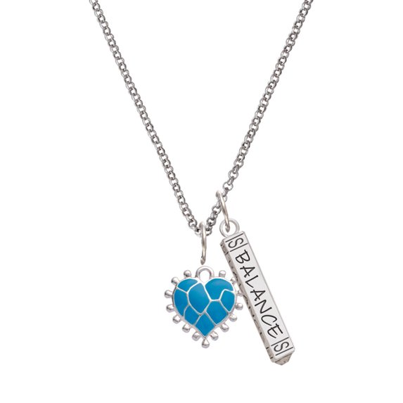 Delight Jewelry Silvertone Hot Blue Giraffe Print Heart Silvertone Balance Bar Charm Necklace, 23"