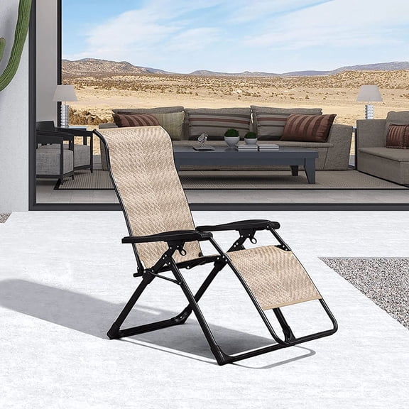 PURPLE LEAF Outdoor Patio Recliner Chair Zero Gravity Folding Chair, Beige