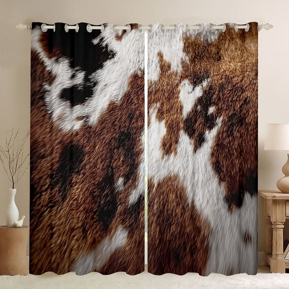 Homewish Retro Rustic Cowhide Blackout Curtains Set of 2 (52x84 Each),Western Cowboy Window Curtains,Brown Cattle Hide Curtains and Drapes For Men Women,Luxury Bedroom Decor