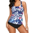 thumbnail image 1 of Women's White Blue Floral Print Y Back Tankini Top, 1 of 4
