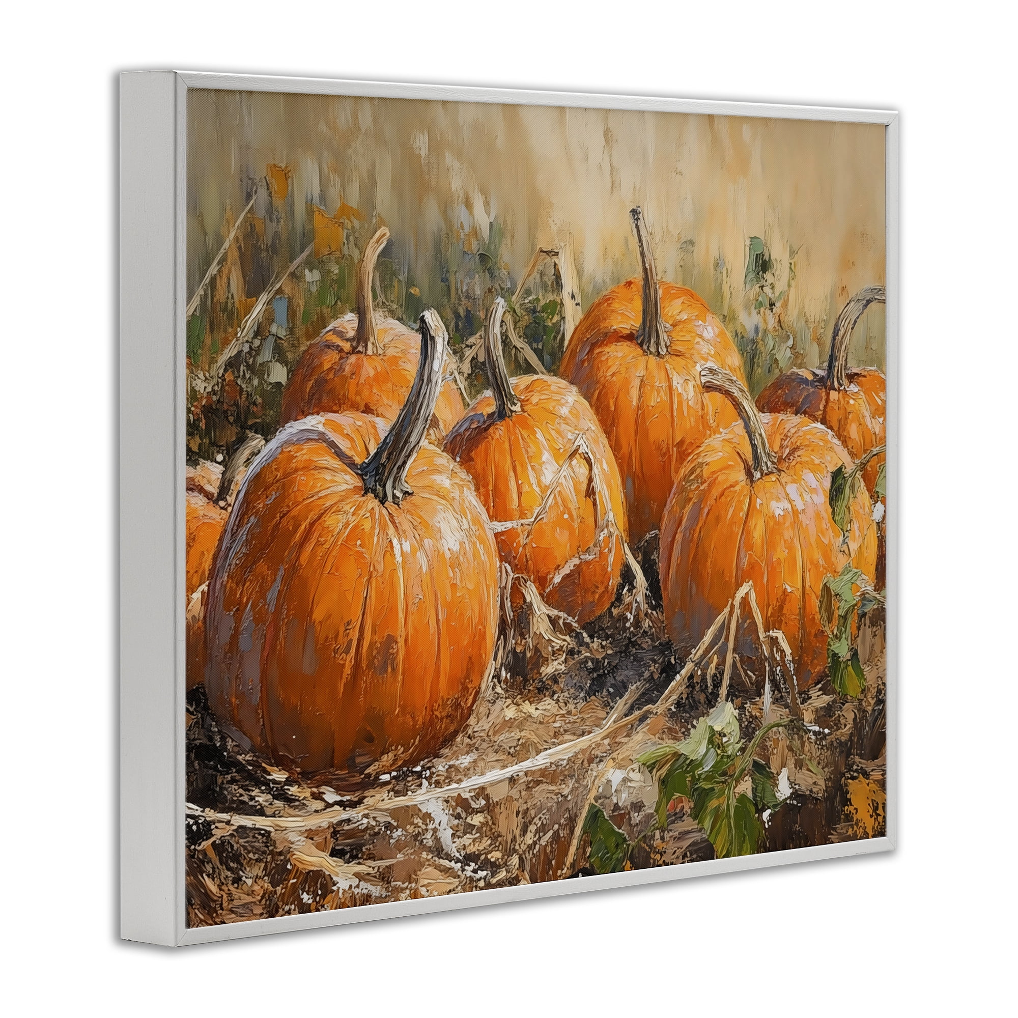Stupell Industries Pumpkin Patch Autumn Harvest Scene White Framed Giclee Art, design by Nini Art