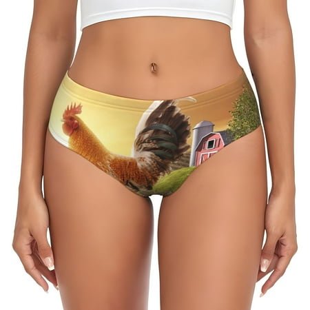 Sikiie Country Farm Morning Rooster Women s High Waisted Cotton Underwear Soft Breathable Panties Stretch Briefs Seamless Ladies Panties-X-Small