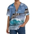 thumbnail image 3 of Naloa Lighthouse in Havana Men's Loose Fit Cuban Collar Short-Sleeve Shirt with Button-down and Chest Pocket for Everyday Wear Outings - XX-Large, 3 of 7
