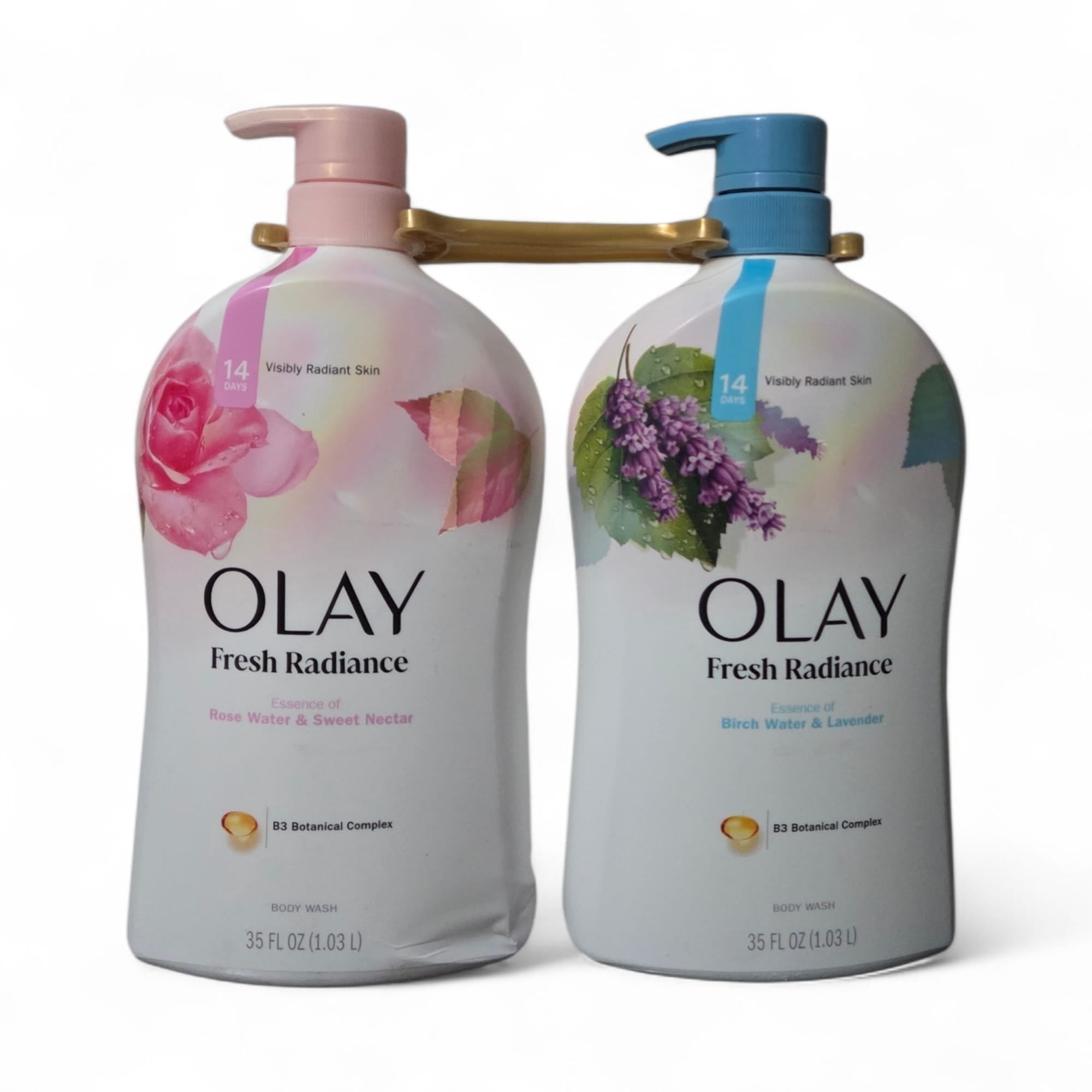 Olay Fresh Radiance Body Wash Twin Pack, Rose Water & Sweet Nectar + Birch Water & Lavender, 35 fl oz Each
