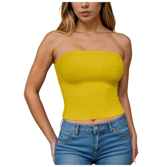 Vdoaml Womens Strapless Tube Top Ladies Strapless Slim Fitted Camisole Womens Stretchy Basic Layering Shirt S Yellow