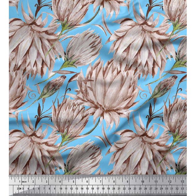 Soimoi Silk Fabric Clover Flower Print Fabric by the Yard 42 Inch Wide