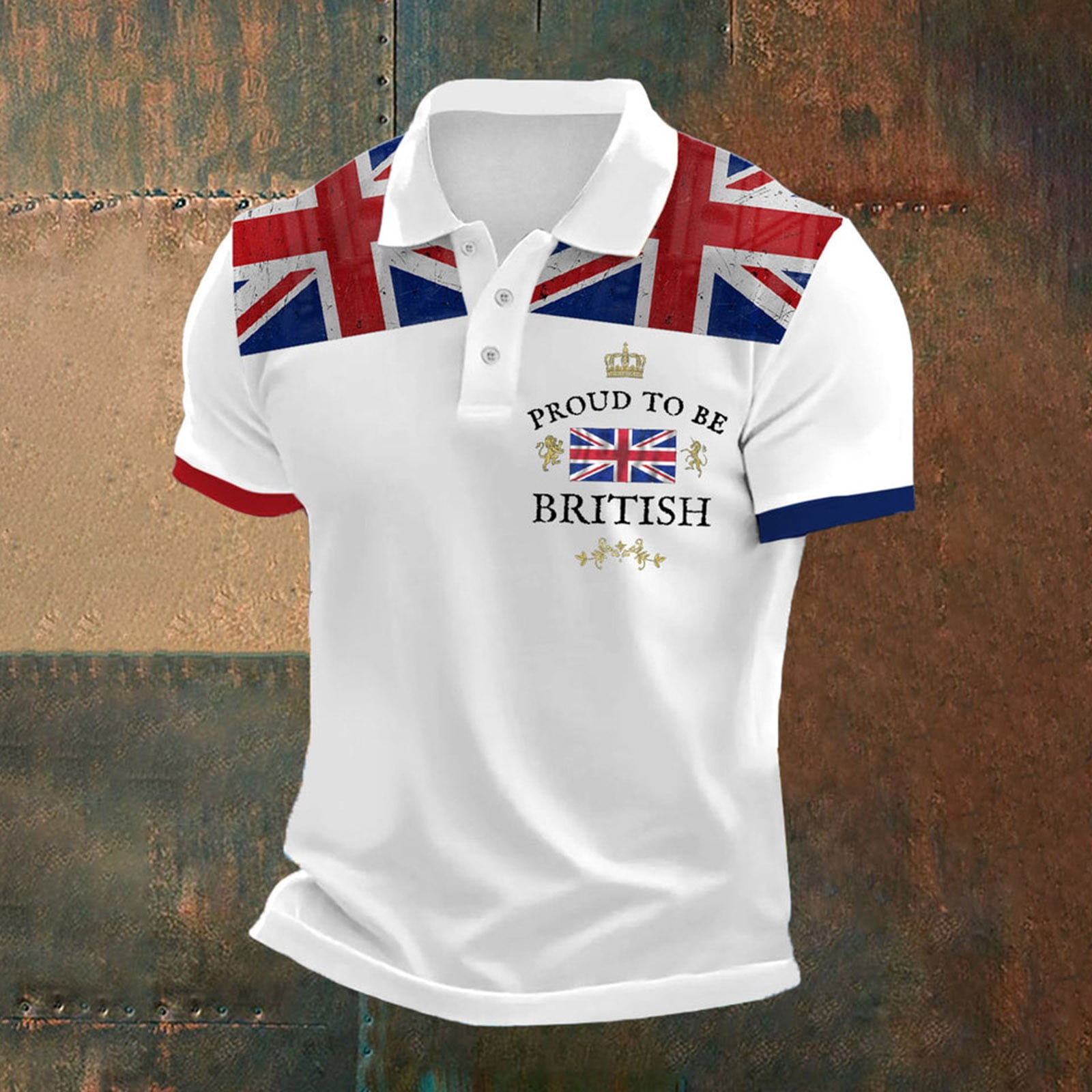 SONXAHE Union Jack Flag Printed Polo Shirt for Men Short-Sleeve