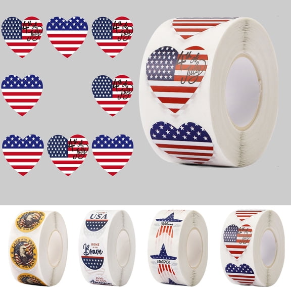 Beautynvta 500 Pcs 4th of July Patriotic Stickers, Heart Shaped American Flag Stickers, White and Blue Stickers for Independence Day Memorial Day Card Decor