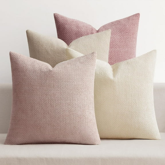 Chenille Throw Pillow Covers Neutral Pink 18*18 Inch Set of 4 Decorative Luxurious Pillow Cover Farmhouse Pillowcase Cushion Cases for Couch, Bed, and Home Decor