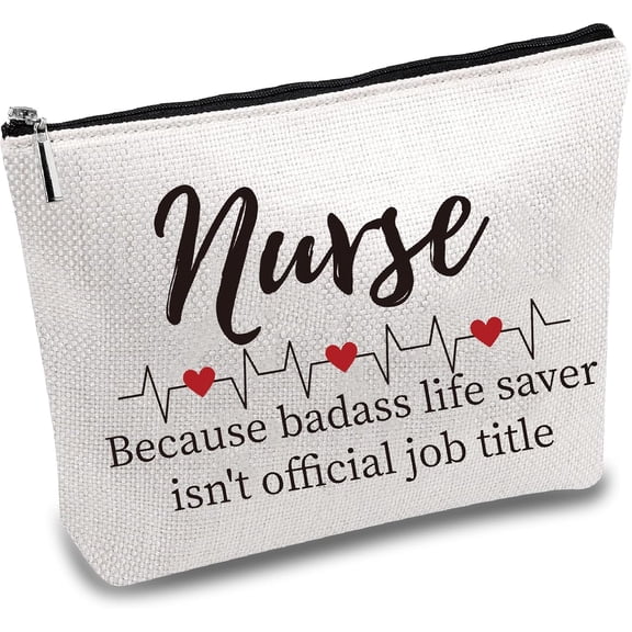 Nurse Makeup Bags Polycotton Cosmetic Bag Multi Purpose Case with Metal Zipper Bag Makeup Storage Organizer Toiletry Travel Washing Purse Pouches Bag for Practitioner Women 10x7Inch
