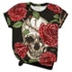 thumbnail image 1 of Moda mujer manga corta 3D cráneo impreso o-cuello Tops camiseta blusa Pompotops hkajfhjk457467, 1 of 7