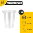 thumbnail image 3 of 100 Pack 20 oz Clear Plastic Cups with Lids & Straws Disposable Cold Drinking Cups for Iced Coffee, Juice, Party, Picnic, BBQ, Travel, Events, 3 of 15