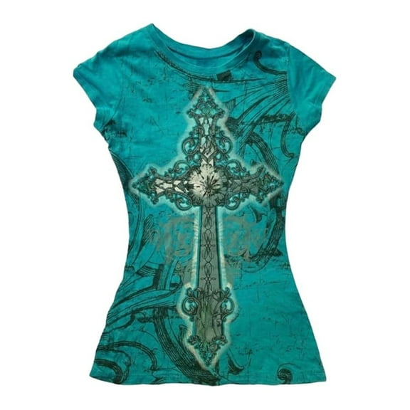 YAYUBA Grunge Shirts Emo Clothes Girls Vintage Graphic Tee Y2k 2000s Goth Top Women Mcbling Short Sleeve Streetwear Size S, Green