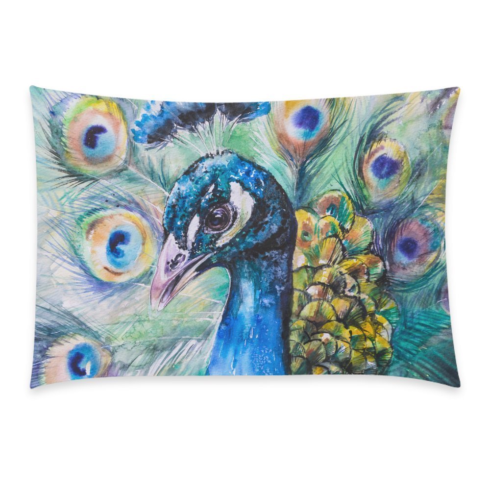 ZKGK Vintage Watercolor Art Blue Elegant Peacock Pillowcase for Couch