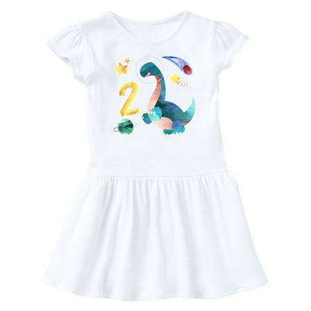 

Inktastic Second Birthday Dinosaur Astronaut with Stars and Planet Gift Baby Girl Dress