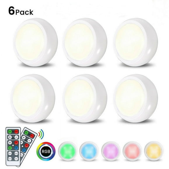 RGB LED Under Cabinet Lamp Puck Light 6 Pack with Remote Control Brightness Adjustable Dimmable Timing Supported 16 Colors Automatic Changing/ Flash/ Fade 3 Lighting Modes