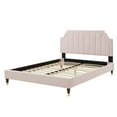 thumbnail image 3 of Platform Bed Frame, Queen Size, Velvet, Pink, Modern Contemporary Urban Design, Bedroom Master Guest Suite, 3 of 10