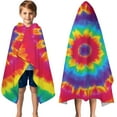 thumbnail image 3 of Rainbow Tie Dye Mandala Pattern Hooded Bath Towel，50"x30" for Ages 3 To 12 Kids, Quick Dry Lightweight Soft Microfiber Hood Beach Towel Cover Up for Kids, 3 of 7