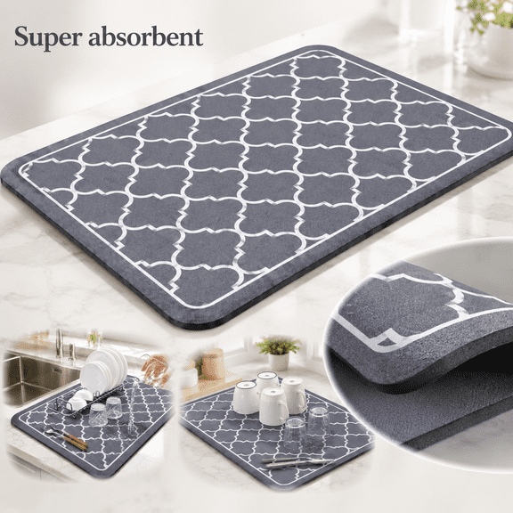 Dish Drying Mat Super Absorbent Drying Mat Large Dish Drying Mats for Kitchen Counter Easy Clean Dish Mat Kitchen Drying Mat15"x 18" Stylish Grey