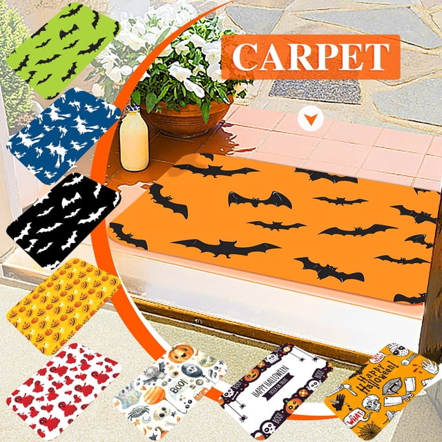 Fiudx Felpudo de Halloween, Diseño Festivo de Poliéster, Pvc Antideslizante, Tacto Suave y Cómodo, Multiusos, para Salón, Cocina y Entrada, 40 X 60 Cm.