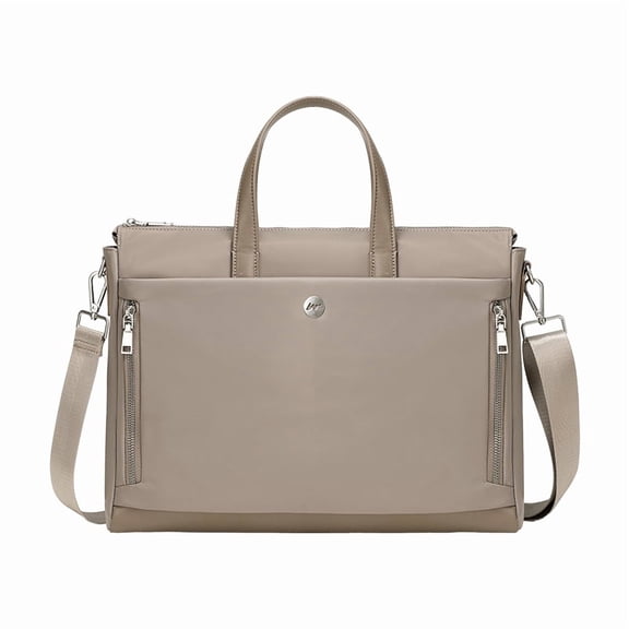 URSOFINE Women's Waterproof Laptop Tote Bag 16 Inch - Lightweight Nylon Work Briefcase with Luggage Strap & Multi-Compartment Organizer for Daily Commute & Travel, Khaki