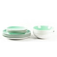 thumbnail image 2 of Stoneware Coupe Shape Dinnerware Set, Outside White + Inside Teal, 12pc Dinnerware Set, 2 of 5