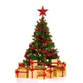 NICEXMAS 9 inch Treasures Red Glittered Mini Star Christmas Tree Topper