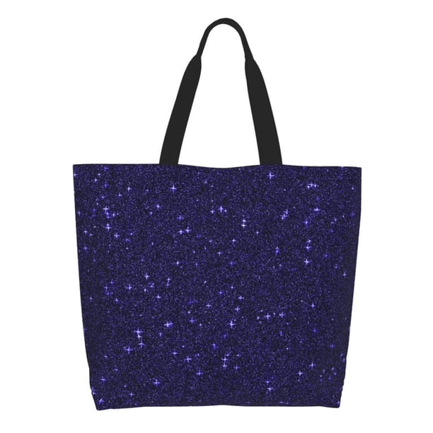 Balery Glittering Purple Starfield Bolsa Tote Estilo Estético con Cremalleras, Bolsa de Hombro, Bolsa de Compras Grande y Plegable