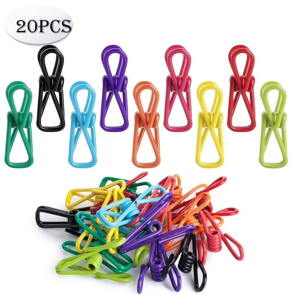 Assorted Chip Bag Clips Utility, Chip Clips - PVC 2 Inch Coated Colorful Sealer for Sealing Food - Paper Holder, Clothesline Clip for Laundry Hanging, Kitchen Bags, Multipurpose Clothes Pins 20 Pack