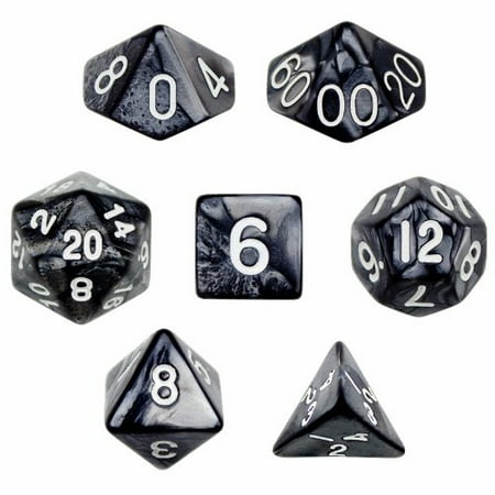Pearl Pouch - 7 Die Polyhedral Dice Set - Smoke (Black Pearl) with Velvet Pouch By, Seven pack of smoke (black pearl) polyhedral dice by wiz dice. By Wiz Dice