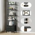 thumbnail image 5 of 5-Tier Ladder Shelf with 2 Drawers, Narrow Bookshelf Storage Shelves, Industrial Bookcase Freestanding Rack Units for Bedroom, Living Room, Bathroom, Home Office, Balcony, Wood Metal, Black Oak, 5 of 6